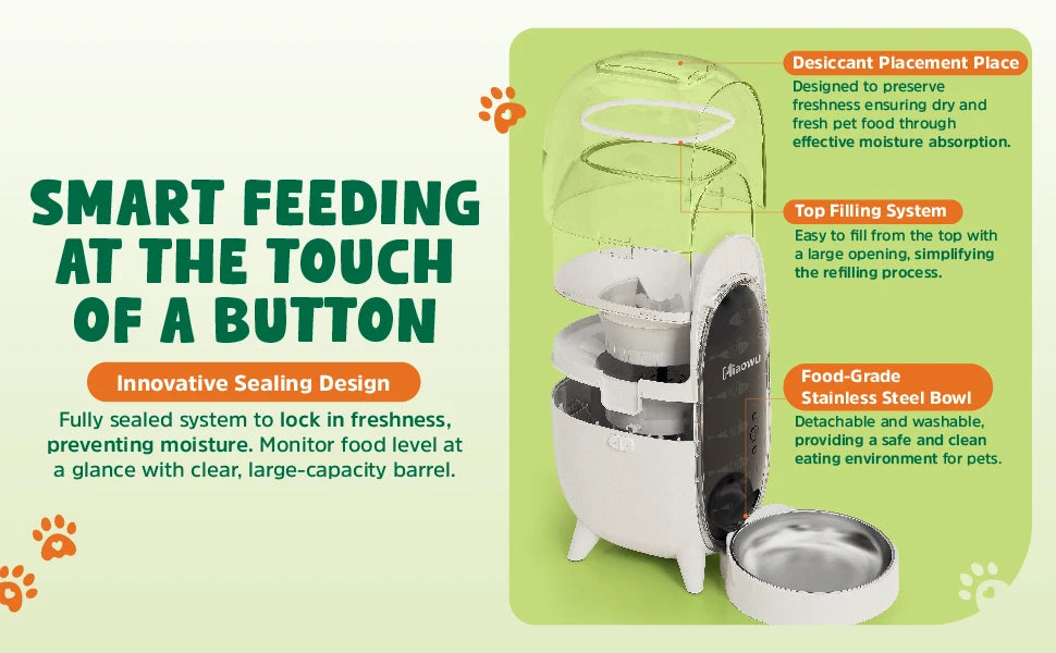 Smart Automatic Cat Feeder with WiFi Control, Anti-Clog Design & Airtight Storage – Ensures Fresh Food for Cats & Small Dogs