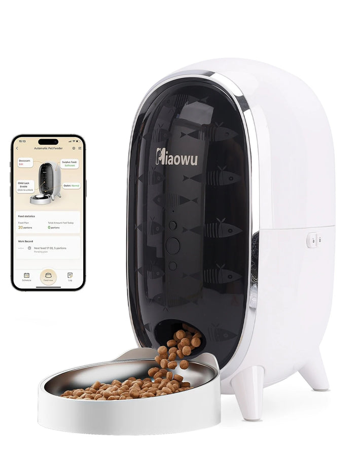 Smart Automatic Cat Feeder with WiFi Control, Anti-Clog Design & Airtight Storage – Ensures Fresh Food for Cats & Small Dogs