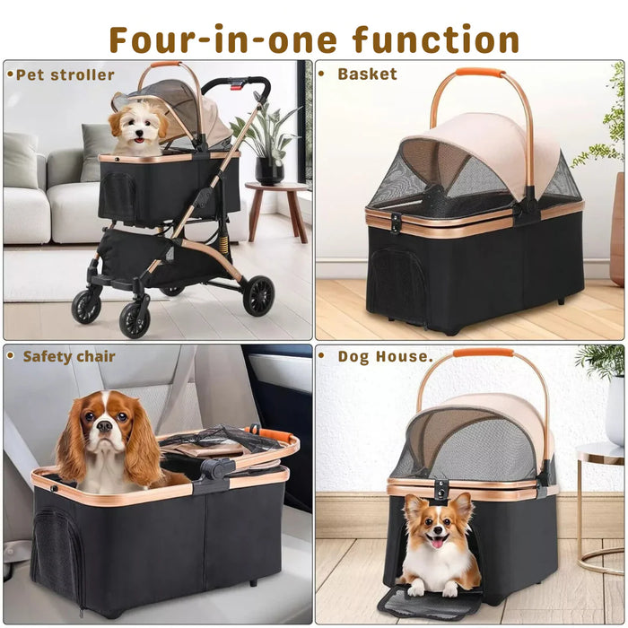 Premium 2-in-1 Dog Stroller & Transport Box: Foldable, Durable, and Travel-Friendly with Storage Basket and Rubber Wheels
