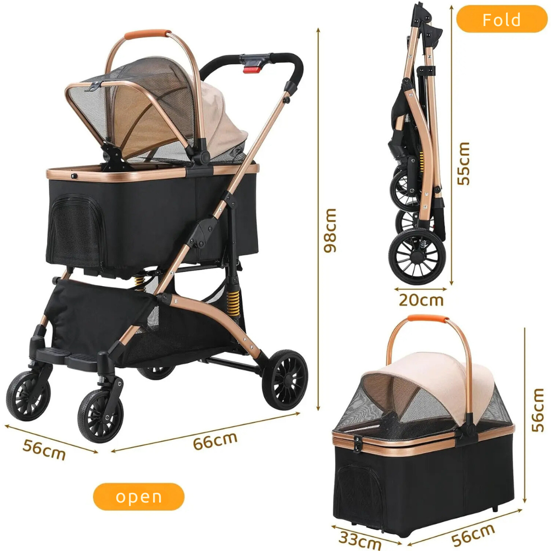 Premium 2-in-1 Dog Stroller & Transport Box: Foldable, Durable, and Travel-Friendly with Storage Basket and Rubber Wheels