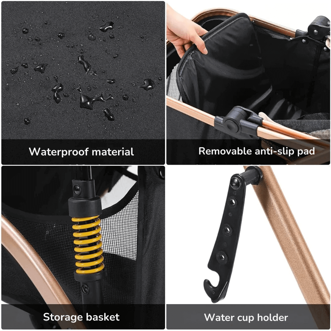 Premium 2-in-1 Dog Stroller & Transport Box: Foldable, Durable, and Travel-Friendly with Storage Basket and Rubber Wheels
