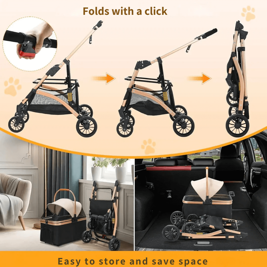 Premium 2-in-1 Dog Stroller & Transport Box: Foldable, Durable, and Travel-Friendly with Storage Basket and Rubber Wheels