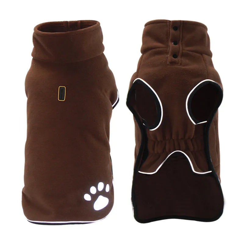 Brown dog coat with paw print design on a white background
