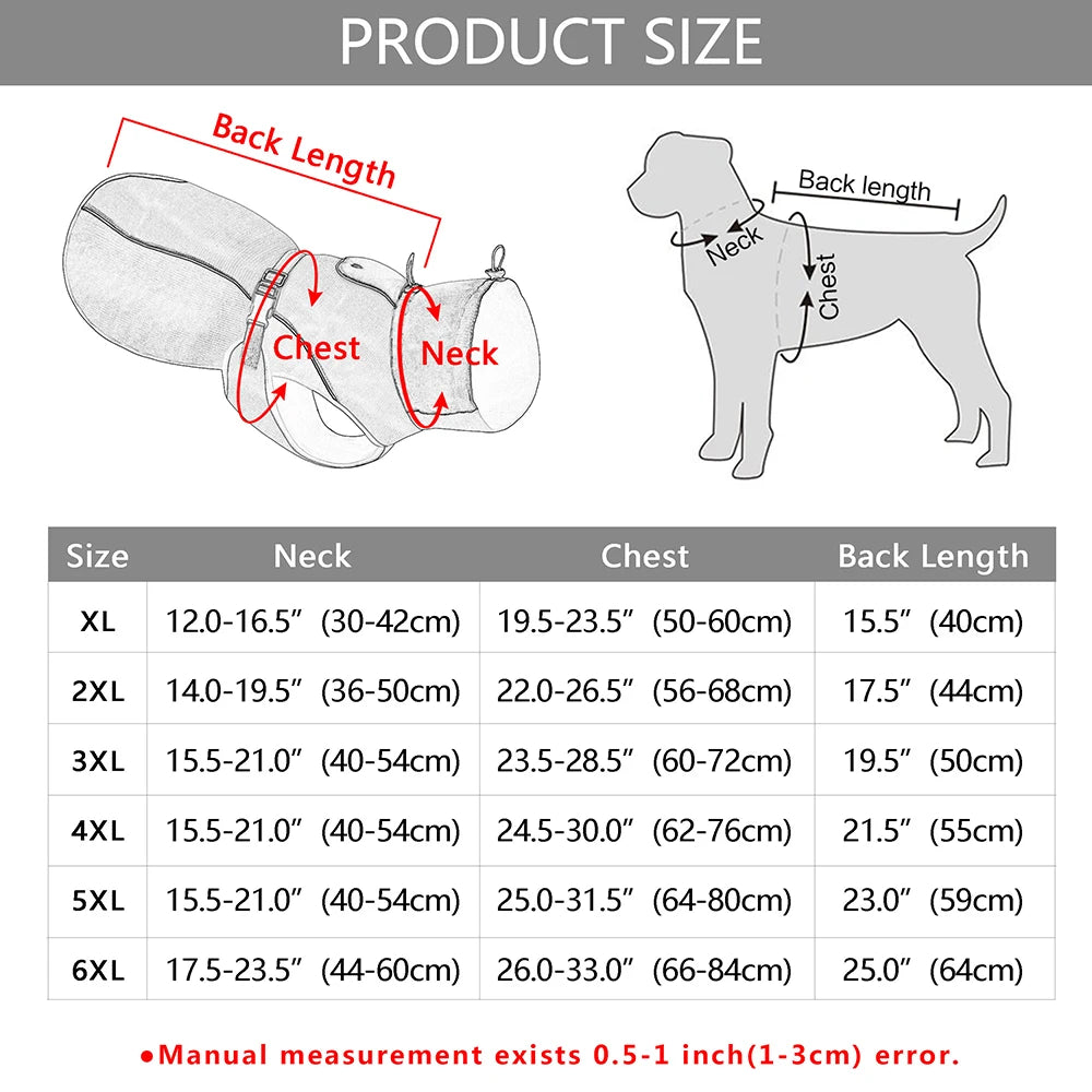 Reflective Waterproof Dog Coat – Warm Jacket for Medium & Large Dogs | Raincoat in Sizes XL to 6XL
