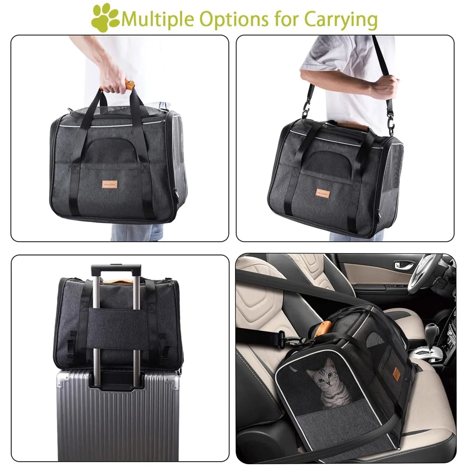 Portable Foldable Cat Carrier – Lightweight Soft-Sided Travel Bag for Cats & Small Pets, Collapsible & Travel-Friendly in Sleek Black
