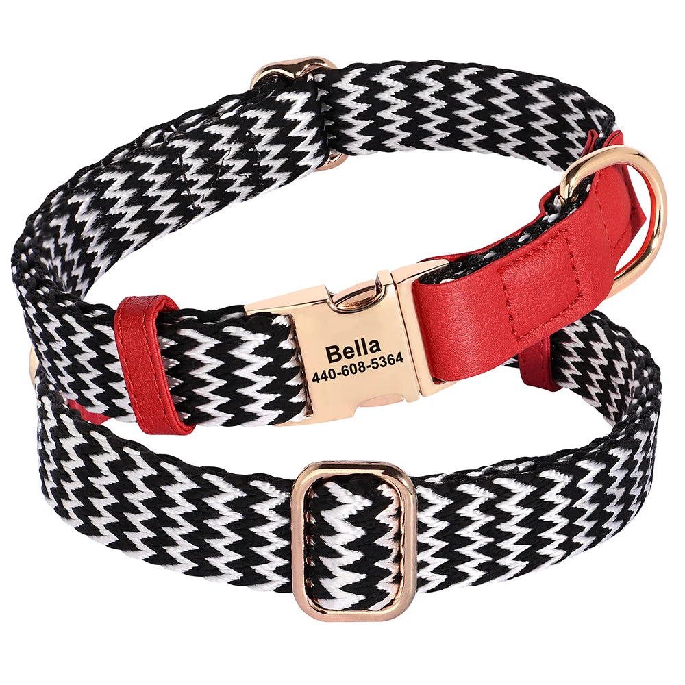Custom Nylon Dog Collar – Durable PU Leather, Personalised ID Collar for Small, Medium & Large Dogs