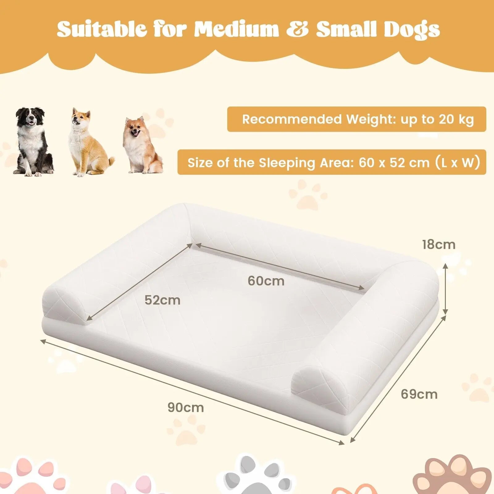 Orthopedic Dog Bed Beige for Small & Medium Dogs – Supportive Egg-Crate Foam Crate Mat with 3-Sided Bolster for Joint Relief & Comfort