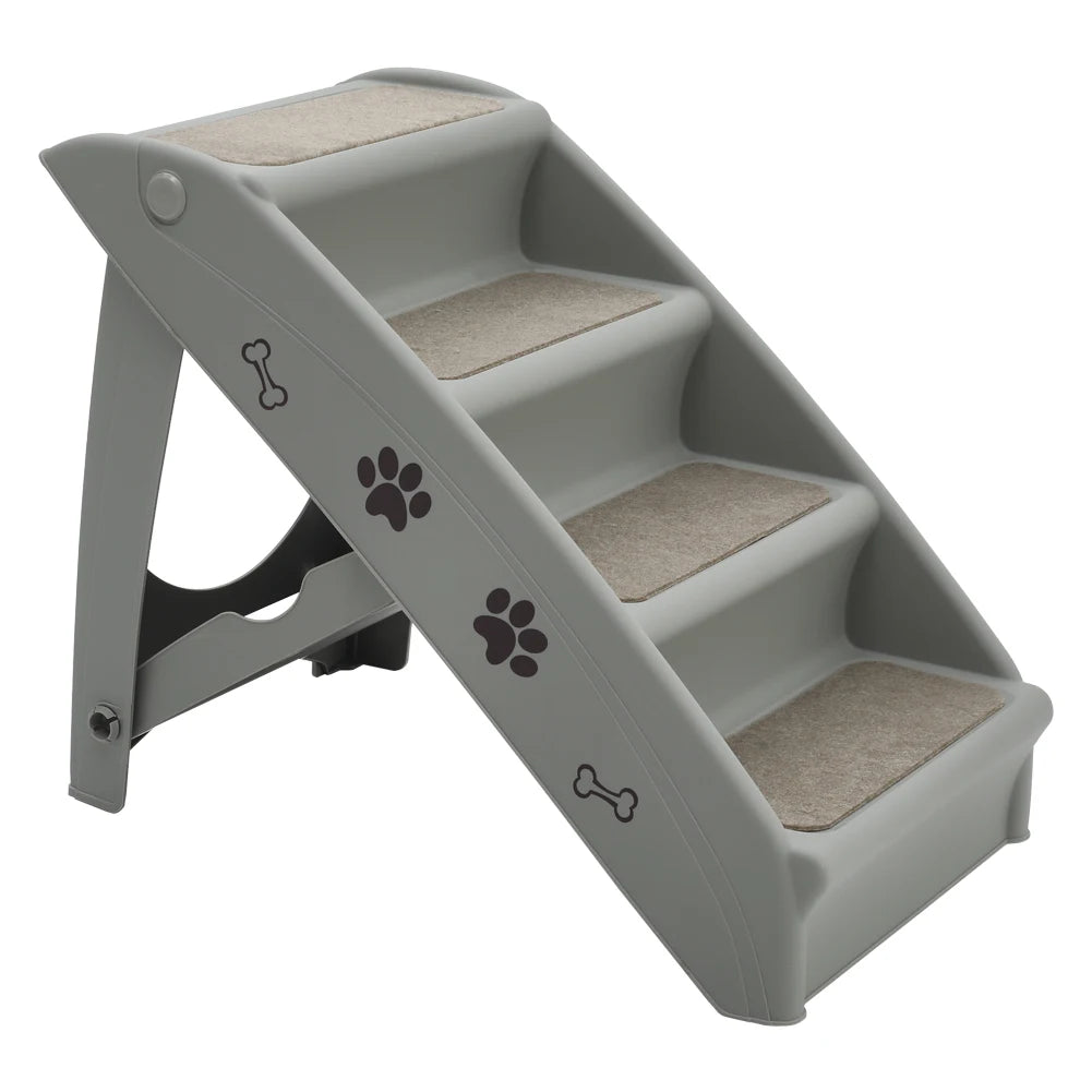 Foldable 4-Step Pet Stairs – Non-Slip Indoor Climbing Ladder for Cats & Dogs, Grey (38cm x 61cm x 47.5cm)