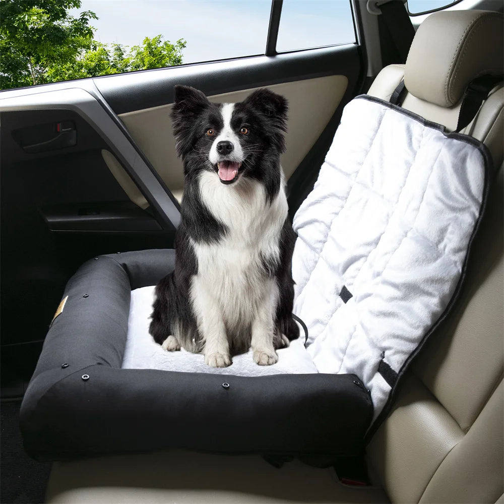 Portable Dog Car Seat Bed – Waterproof Pet Booster Seat with Safety Belt & Travel Cushion