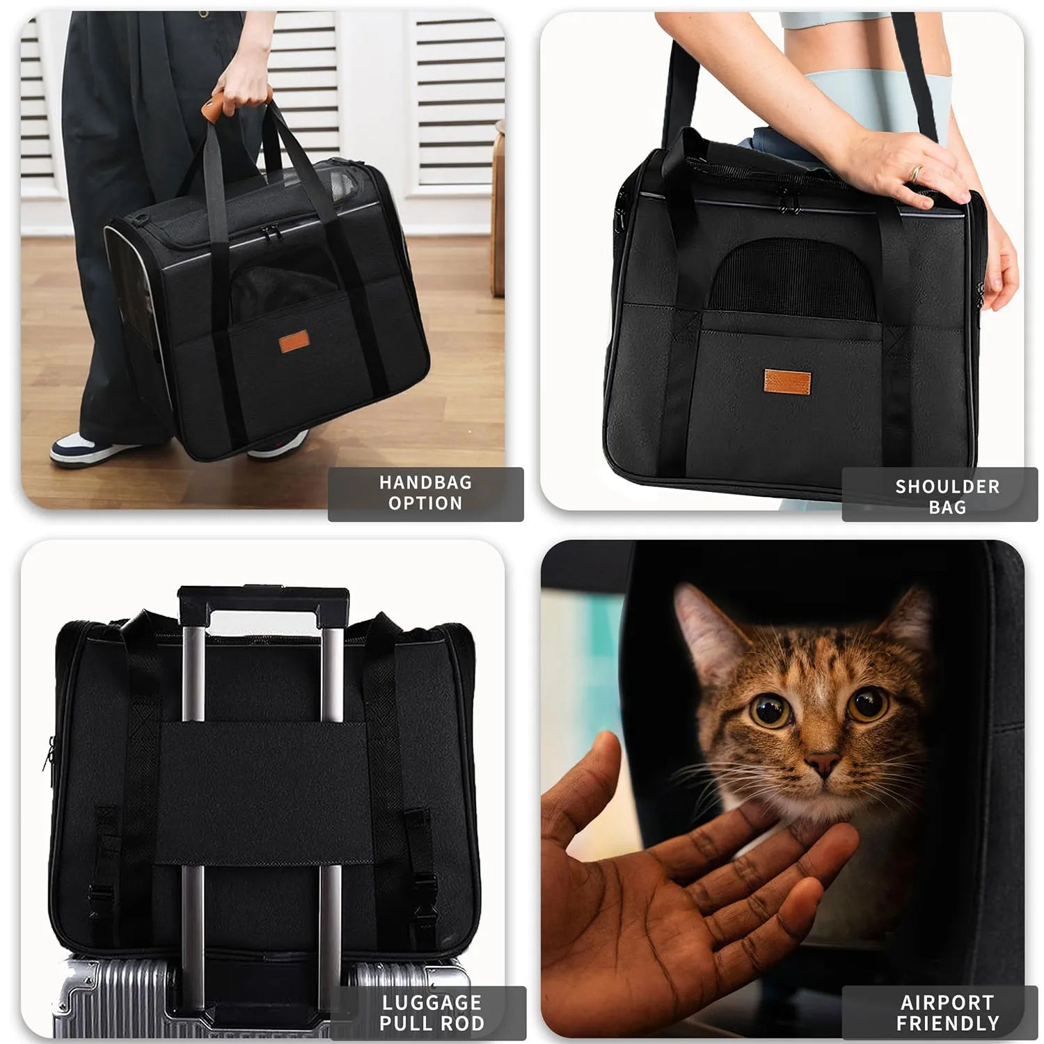 Portable Foldable Cat Carrier – Lightweight Soft-Sided Travel Bag for Cats & Small Pets, Collapsible & Travel-Friendly in Sleek Black