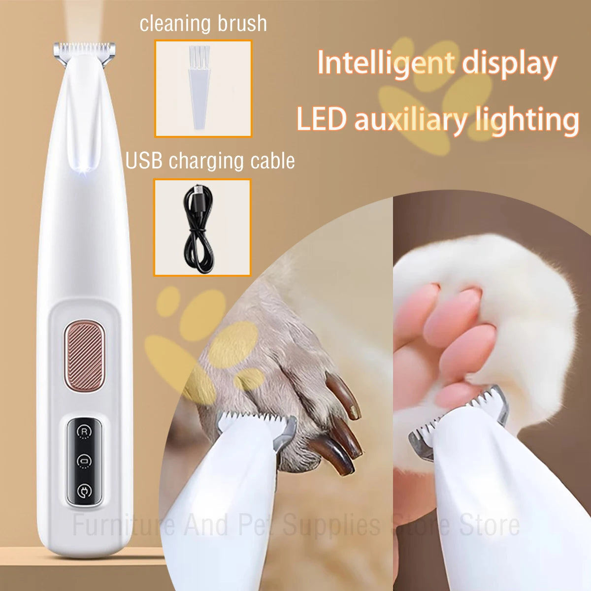 Pet Grooming Clippers with LED Light – Dog Paw Trimmer, Waterproof Design, Quiet Motor & LED Display for Precision