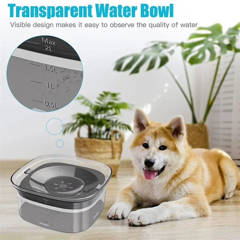 2L Dog Water Bowl – Clear No Spill Floating Design, Anti-Wet Mouth Pet Bowl for Dogs and Cats, Large Capacity Drinker