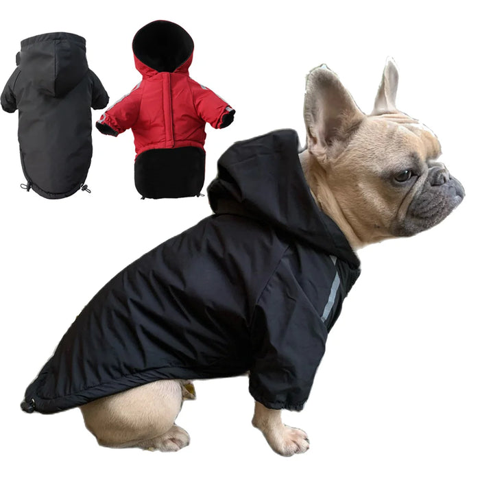 Waterproof Dog Winter Coat with Hood – Warm Cotton Jacket for Small Dogs & Cats, Reflective Pet Clothes for Cold Weather