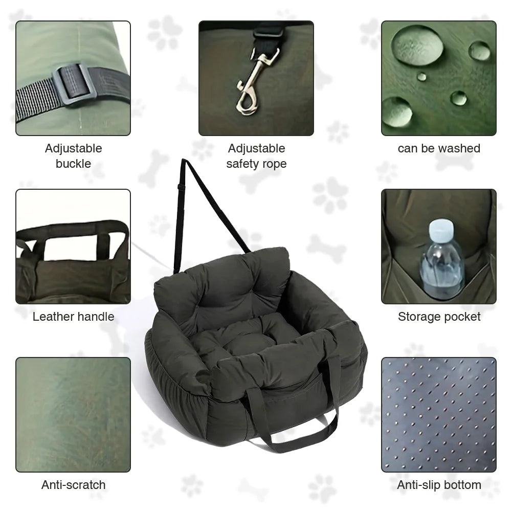 Washable Dog Car Seat with Safety Belt – Pet Booster Seat for Small & Medium Dogs up to 7.5kg