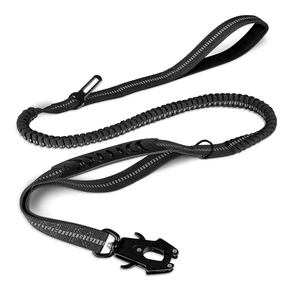 Reflective Bungee Dog Leash for Large Dogs – Heavy Duty No-Pull Tactical Leash with Shock Absorption & Car Seatbelt Clip