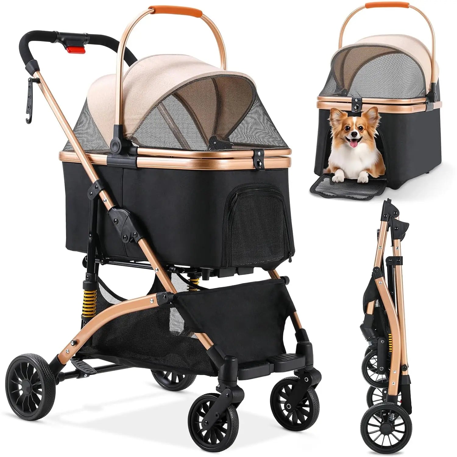 Premium 2-in-1 Dog Stroller & Transport Box: Foldable, Durable, and Travel-Friendly with Storage Basket and Rubber Wheels