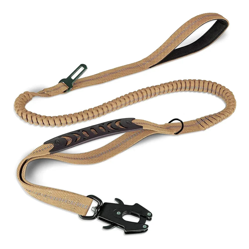 Reflective Bungee Dog Leash for Large Dogs – Heavy Duty No-Pull Tactical Leash with Shock Absorption & Car Seatbelt Clip