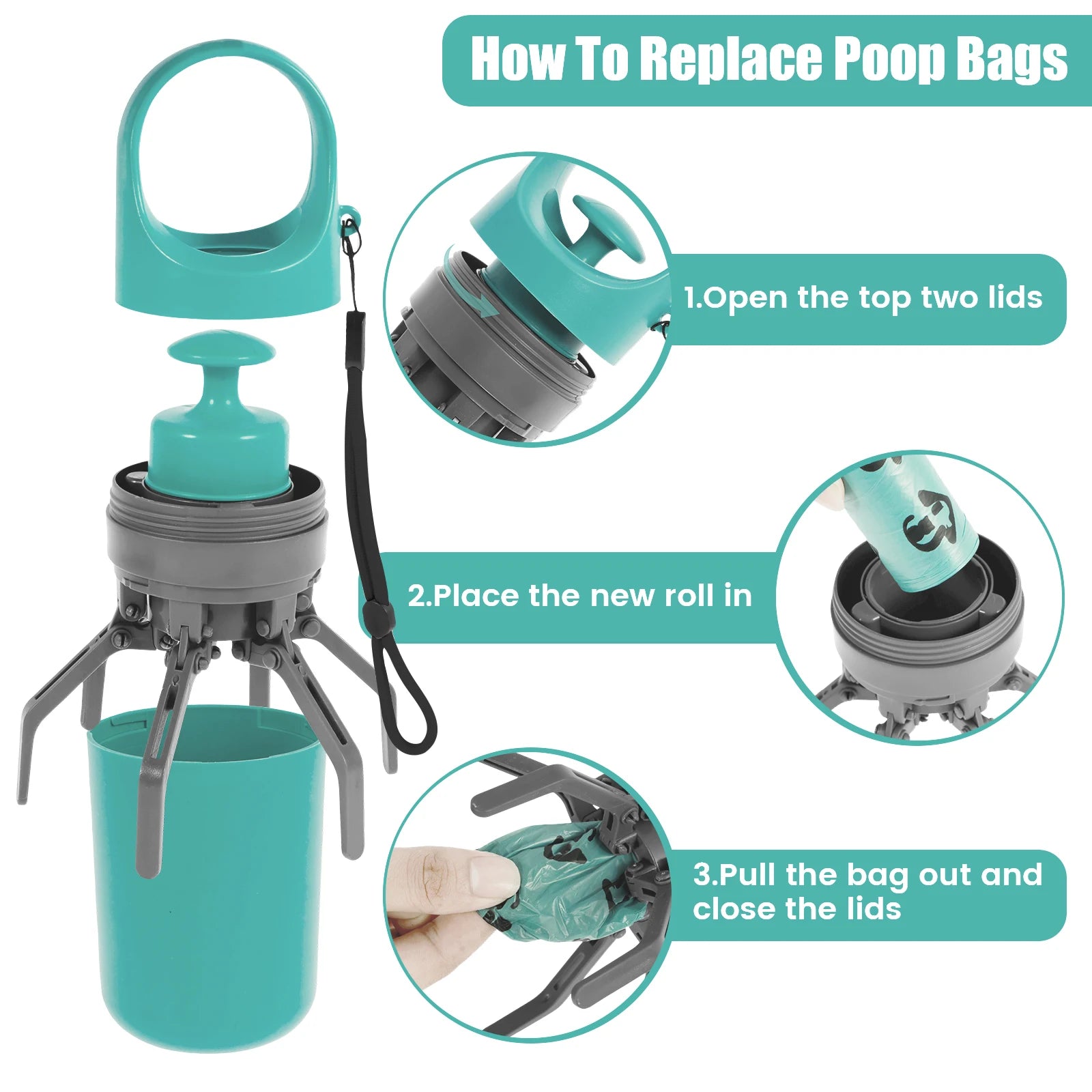 Portable Eco-Friendly 6-Claw Pet Poop Scooper with Waste Bag – Durable Dog & Cat Cleaner for Outdoor Travel & Camping