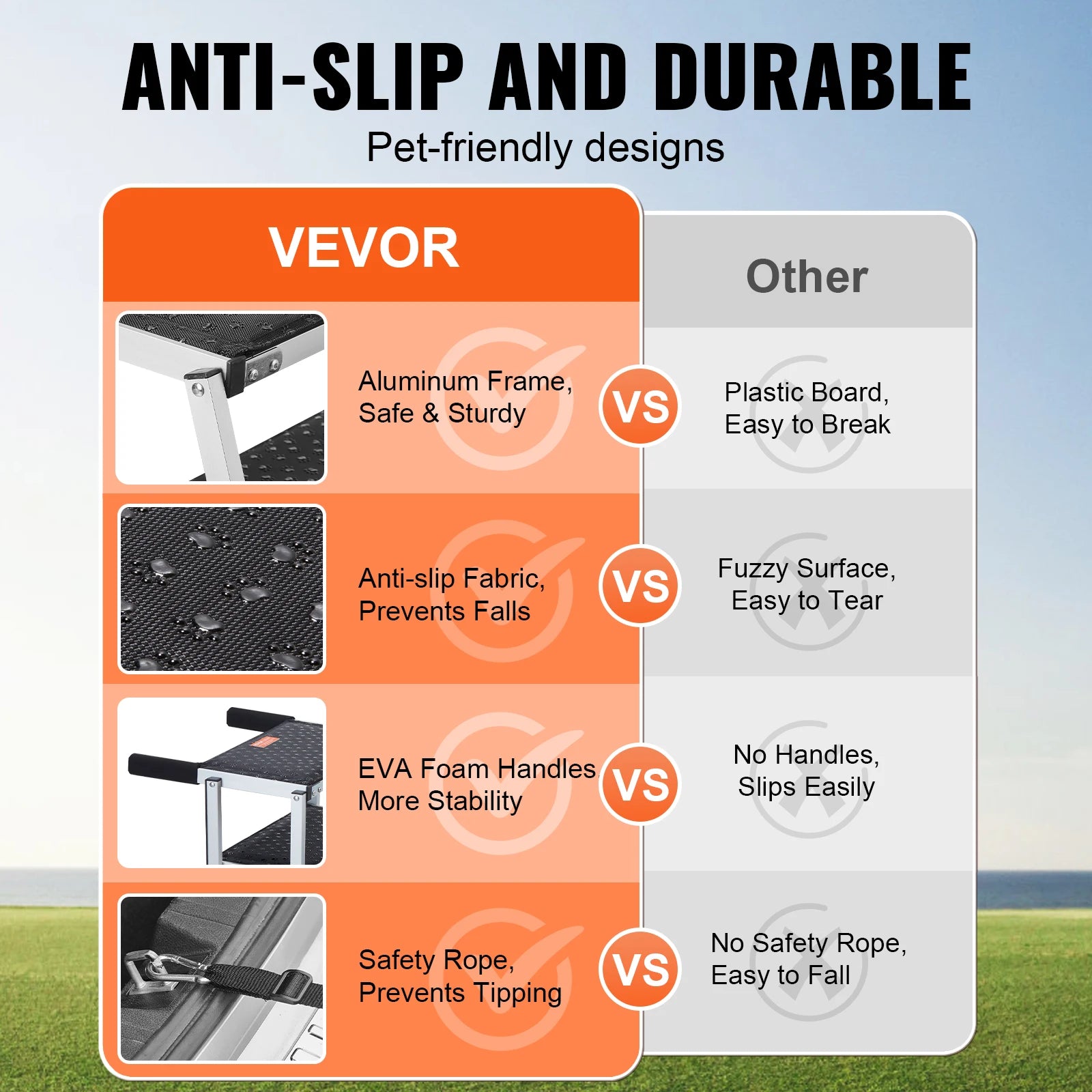 4-Step Folding Dog Car Stairs – Extra Wide, Lightweight Aluminum Pet Steps for SUVs, Trucks & Cars – Supports Up to 150 lbs | VEVOR