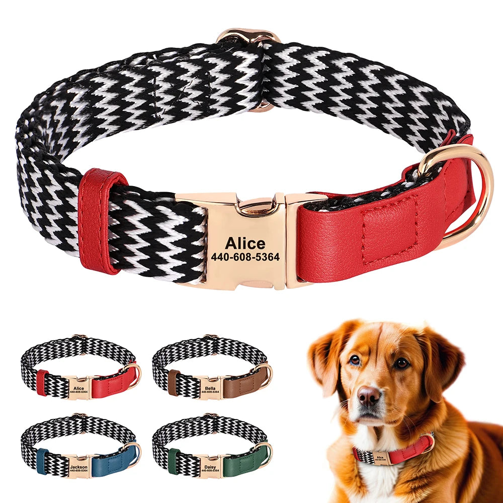 Custom Nylon Dog Collar – Durable PU Leather, Personalised ID Collar for Small, Medium & Large Dogs