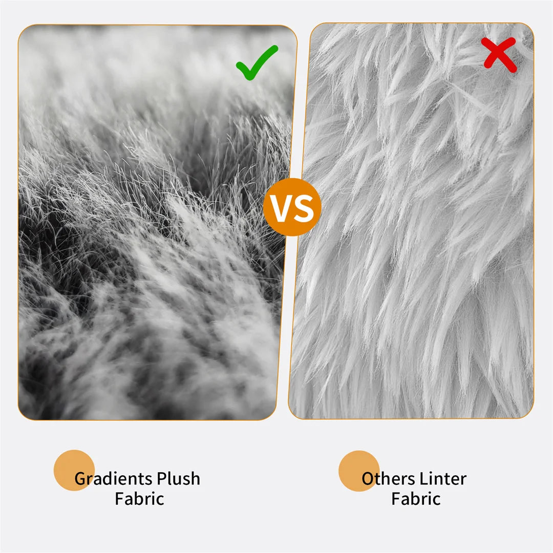 Comparison of gradients plush fabric vs others lintier fabric on a white background.