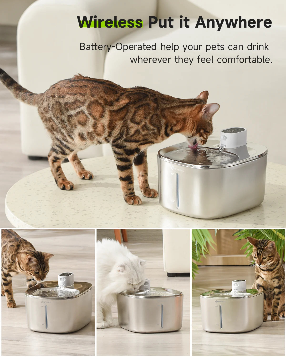 Automatic Cat Water Fountain 4L – Wireless Pet Water Dispenser with Smart Motion Sensor, Quiet Filtration System for Cats & Dogs