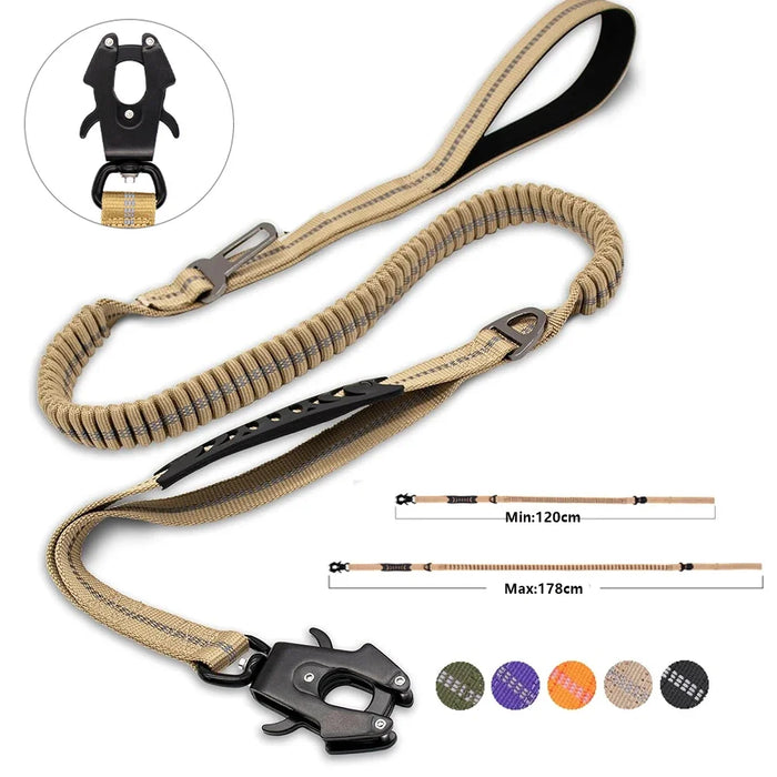 Reflective Bungee Dog Leash for Large Dogs – Heavy Duty No-Pull Tactical Leash with Shock Absorption & Car Seatbelt Clip
