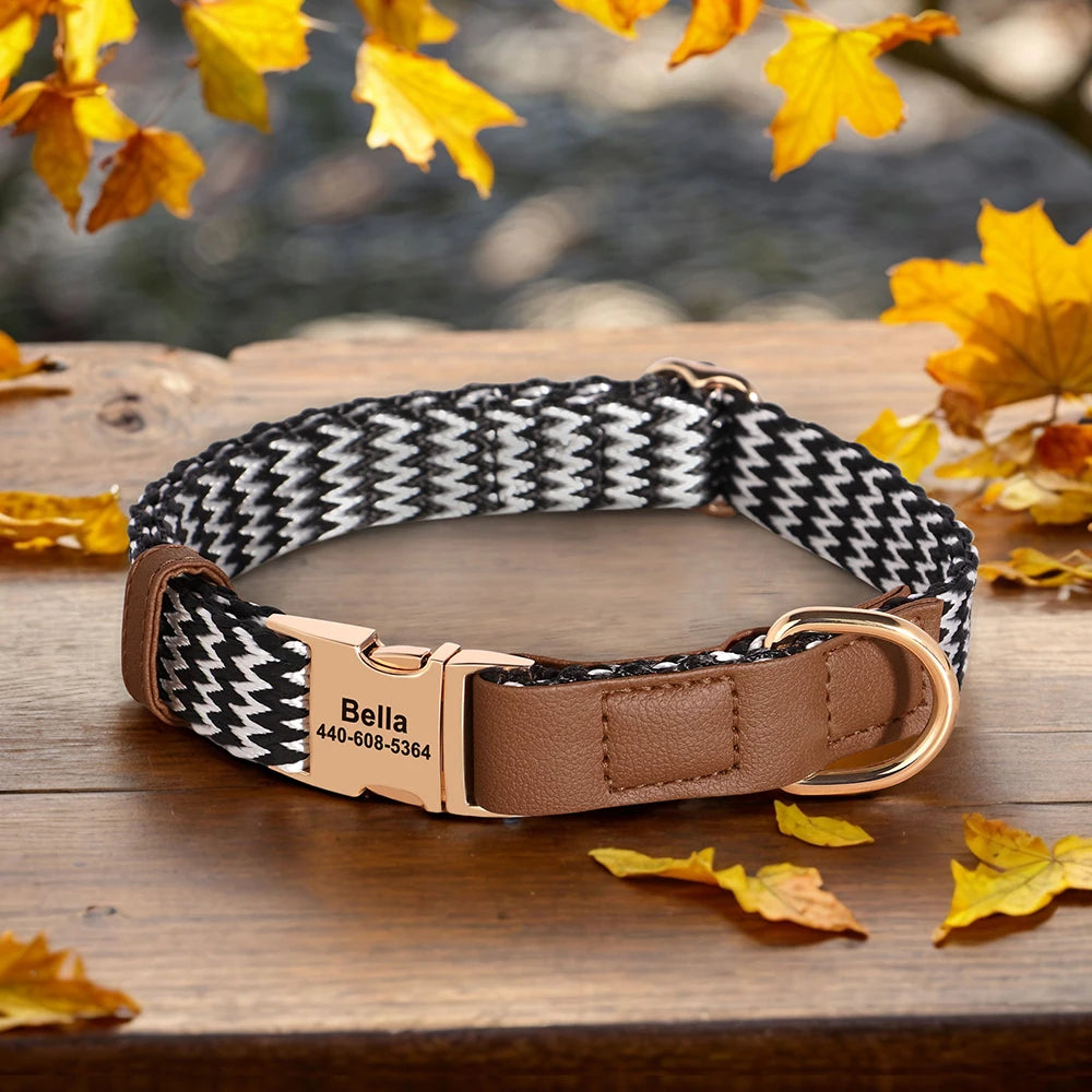 Custom Nylon Dog Collar – Durable PU Leather, Personalised ID Collar for Small, Medium & Large Dogs