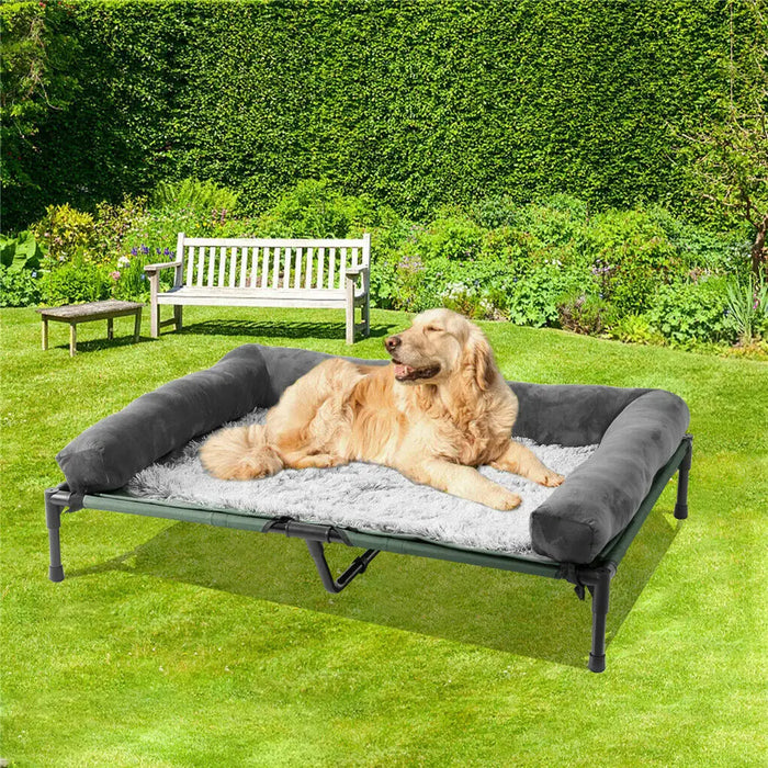 Elevated Dog Bed for Dogs & Cats - Indoor & Outdoor Pet Lounger with Detachable Plush Bolster, Cooling Design for Summer & Winter, Sizes L to XL