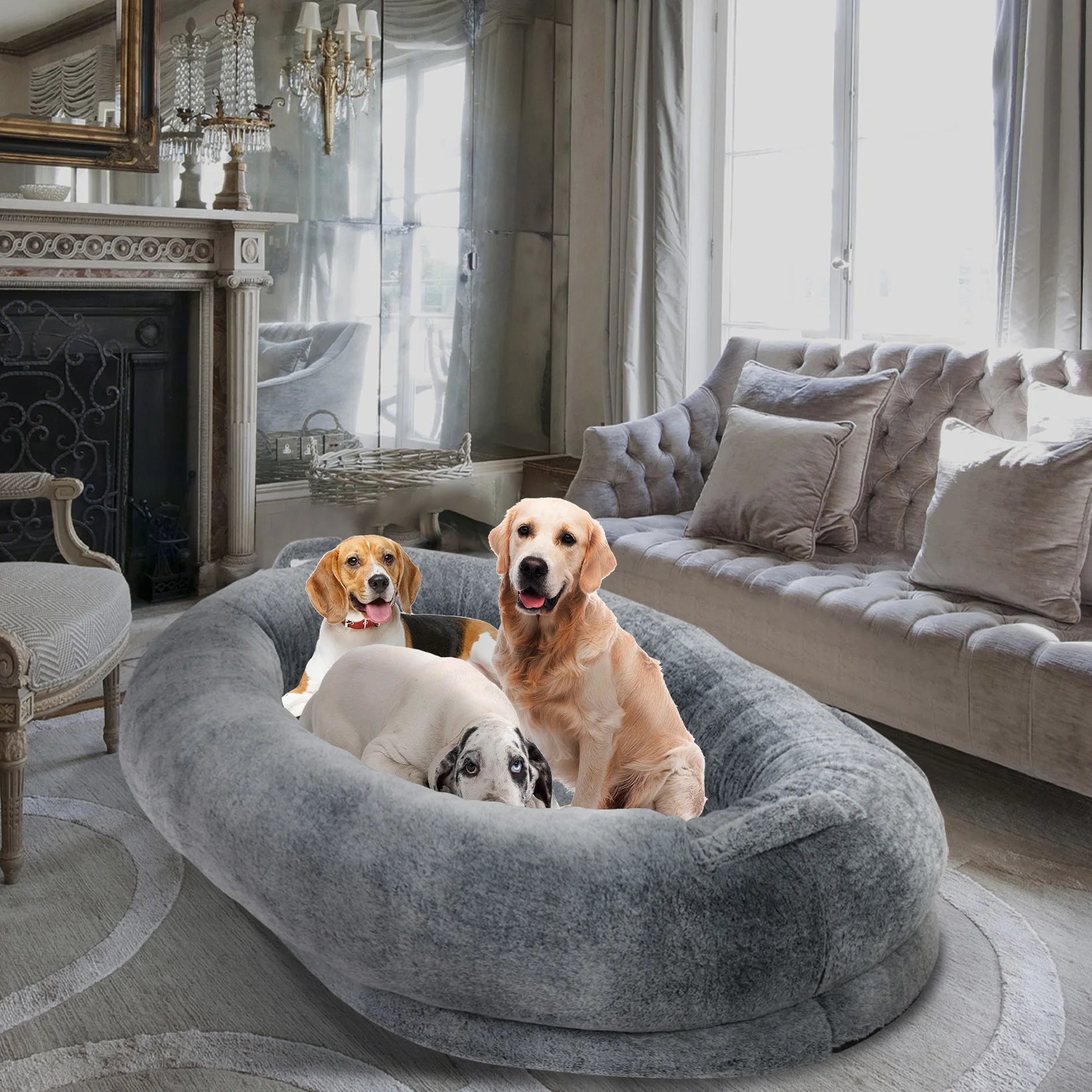 Ultimate Comfort Large Human Dog Bed 66"x43"x17" – Human-Sized Big Dog Bed for Adults & Pets, Giant Beanbag with Washable Fur Cover & Blanket