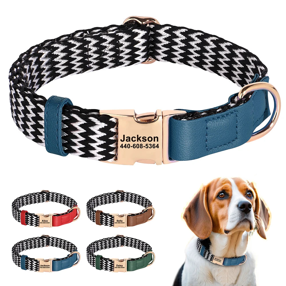 Custom Nylon Dog Collar – Durable PU Leather, Personalised ID Collar for Small, Medium & Large Dogs
