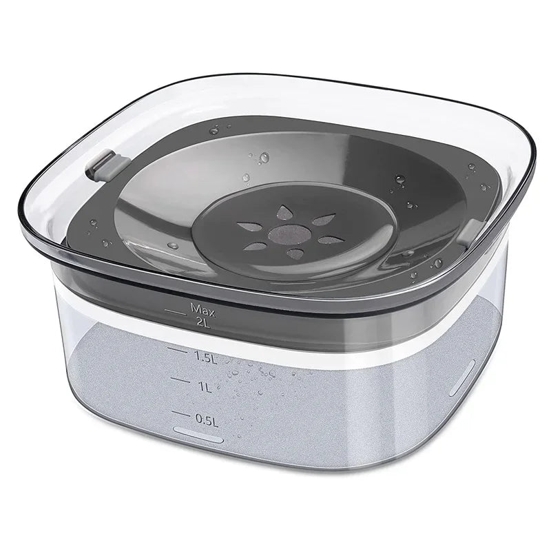 2L Dog Water Bowl – Clear No Spill Floating Design, Anti-Wet Mouth Pet Bowl for Dogs and Cats, Large Capacity Drinker