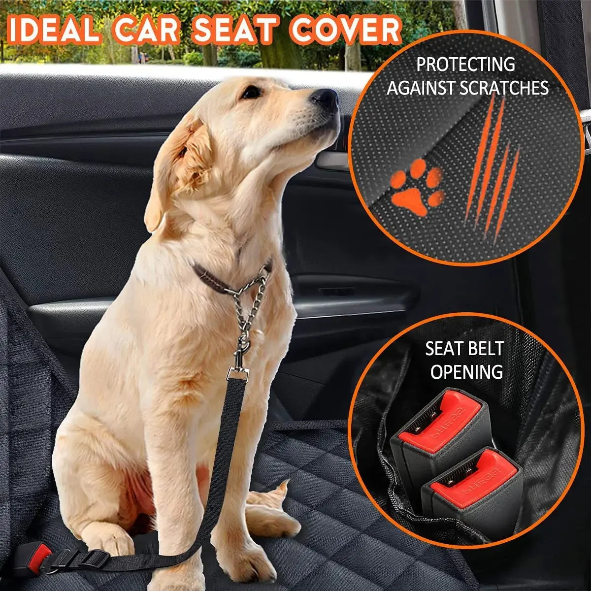 Waterproof Dog Car Seat Cover Hammock – Black Rear Seat Protector with Shoulder Strap | Dirt-Resistant Pet Travel Mat for SUVs, Trucks & Cars