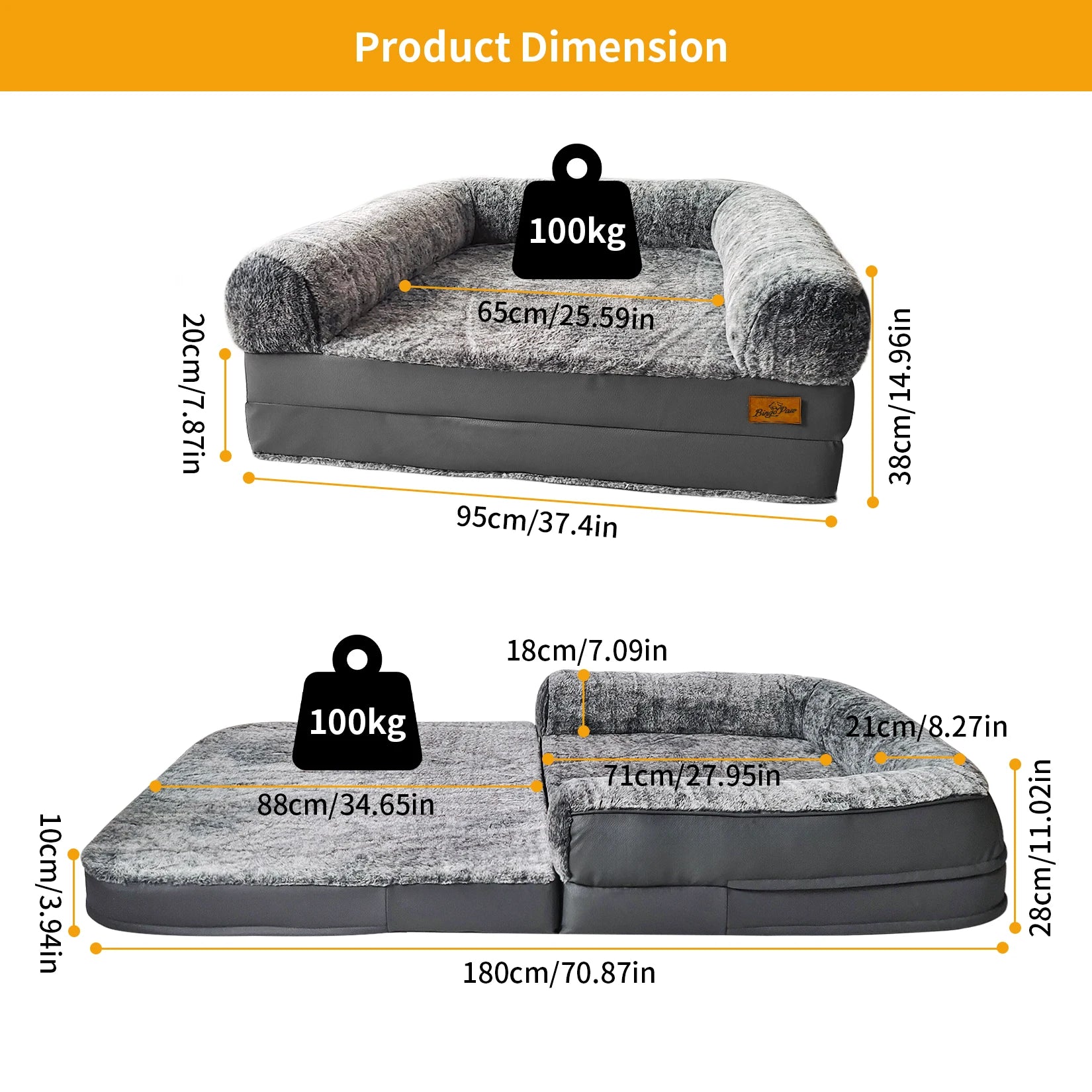 Foldable Human-Sized Orthopedic Dog Bed – 180cm Giant Calming Pet Lounger with Plush Cover for Ultimate Comfort