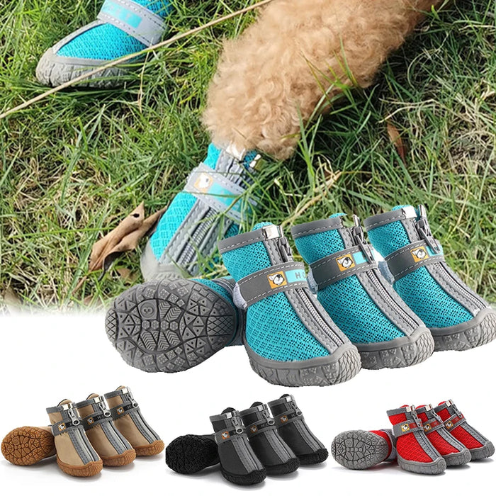 Non-Slip Dog Shoes with Warm Plush Lining – Waterproof Pet Boots for Winter, Walking & Outdoor Protection (4 Pack)