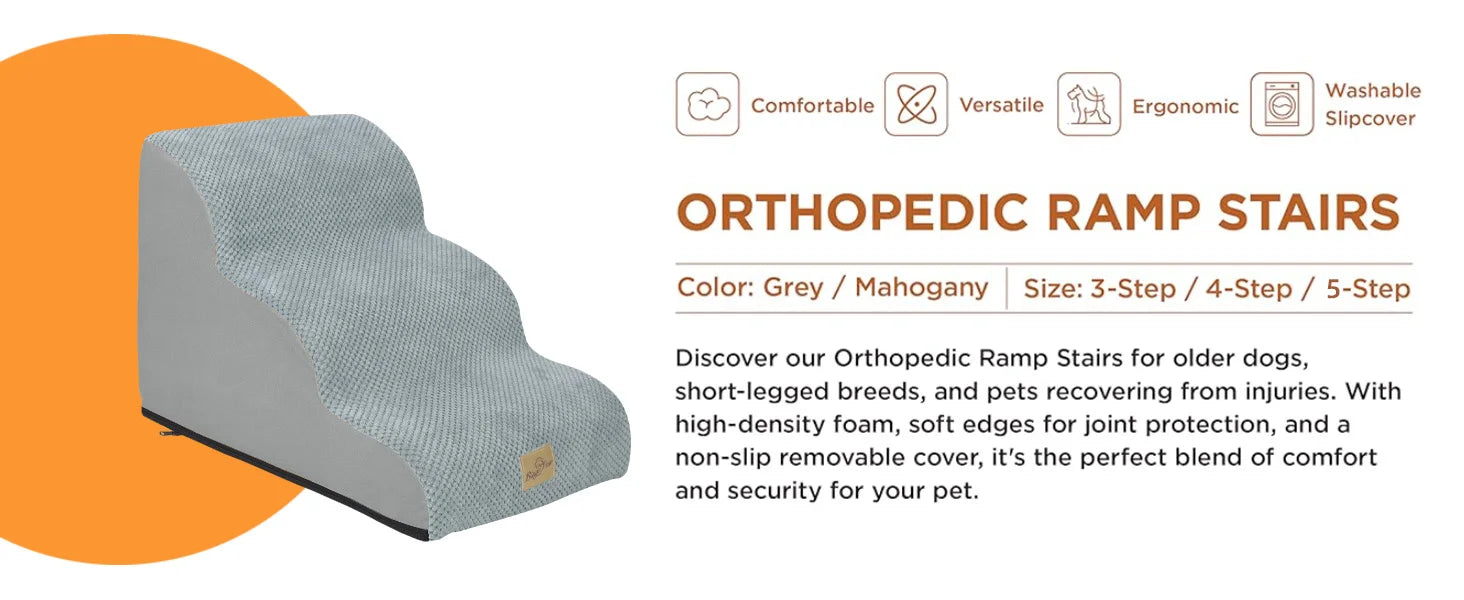 Pet Dog Stairs for High Beds & Sofas – Soft Foam Steps with Washable Cover for Small Dogs & Puppies