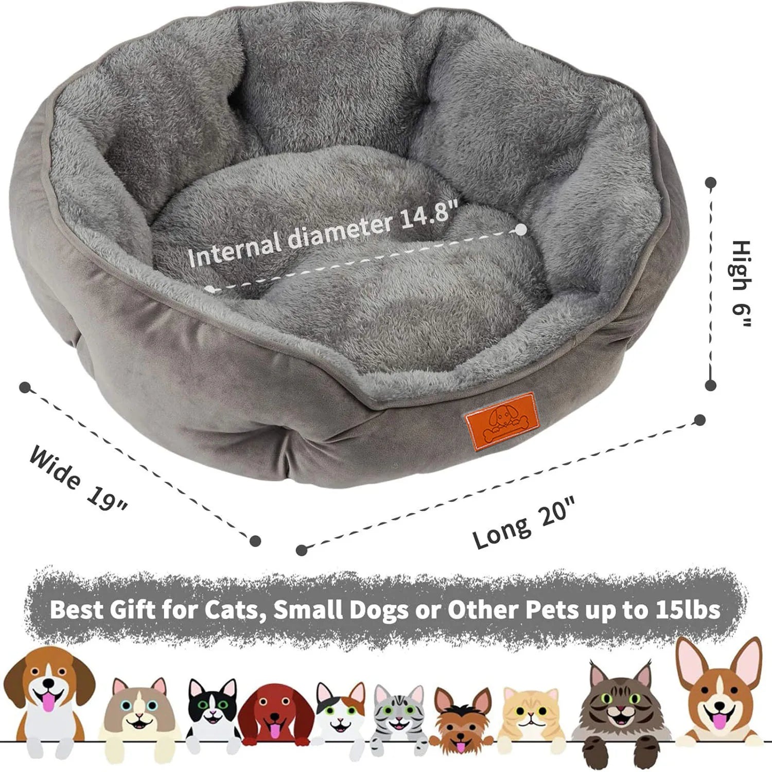 Premium Pet Bed for Cats & Small Dogs – Soft, Washable, Non-Slip, Water-Resistant, Grey – 50cm