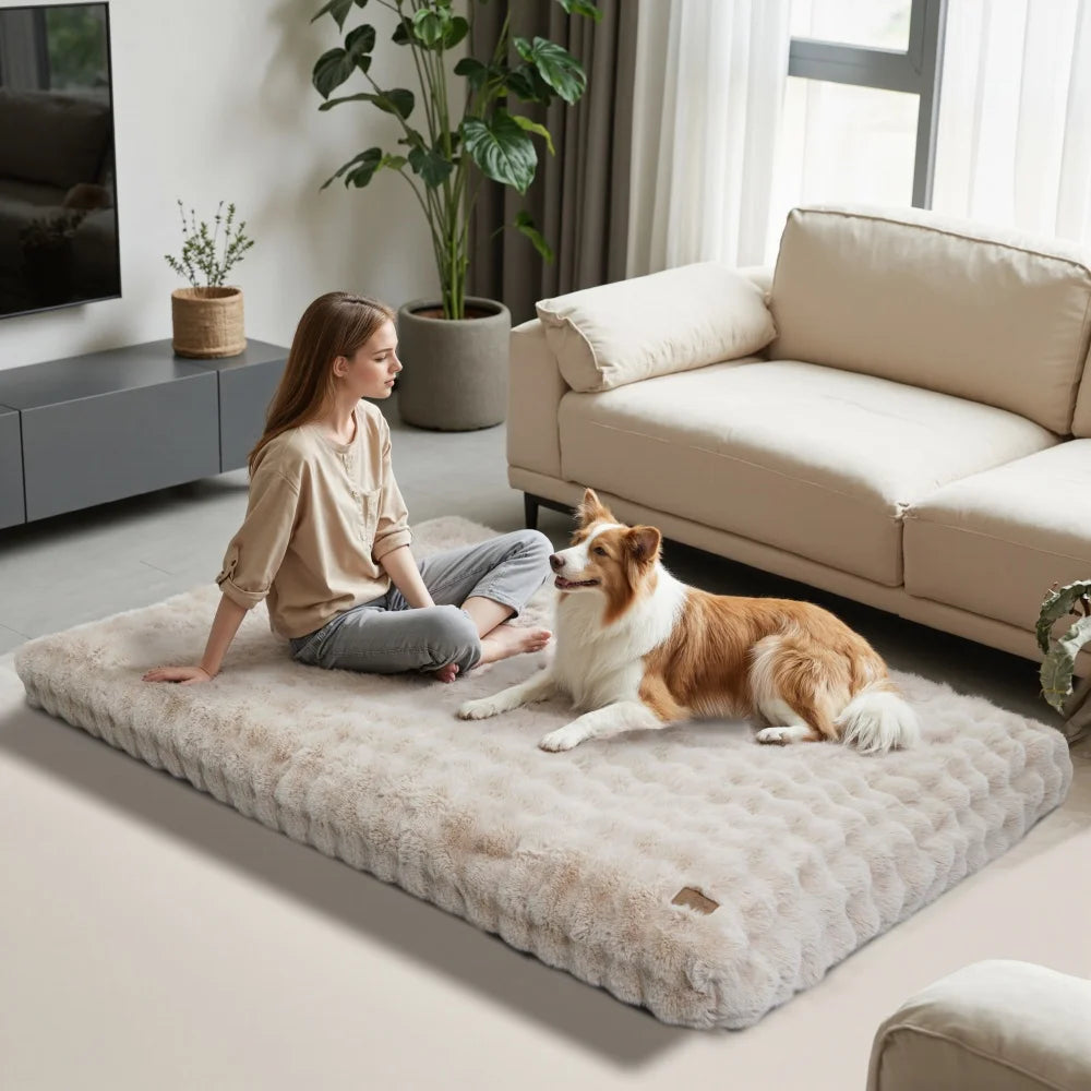 Ultra Plush Dog Bed – Soft Washable Pet Cushion & Crate Mattress for Puppies and Large Dogs