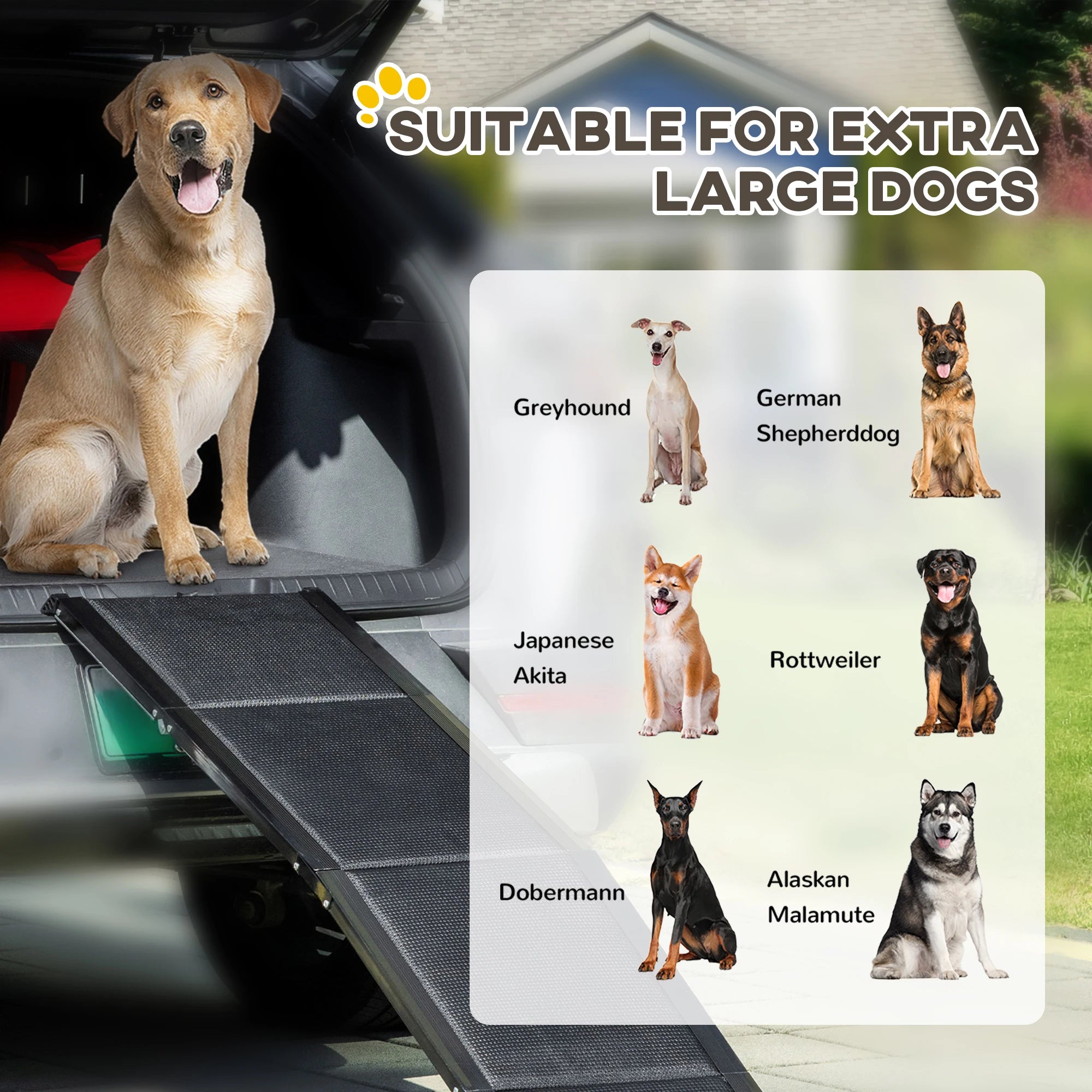 Folding Dog Car Ramp for Medium to Large Dogs – Portable, Non-Slip, Lightweight Pet Ramp for Cars & SUVs