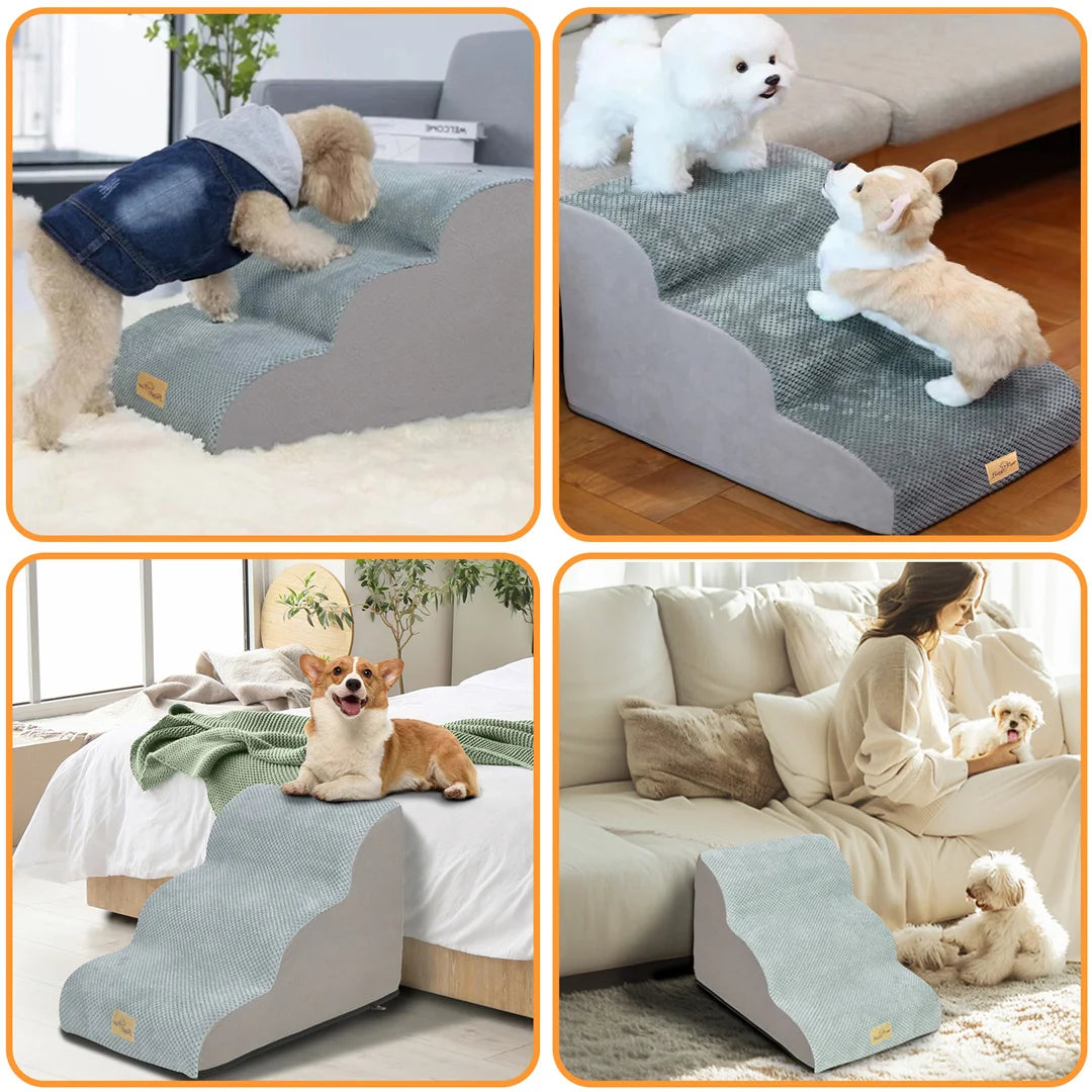 Pet Dog Stairs for High Beds & Sofas – Soft Foam Steps with Washable Cover for Small Dogs & Puppies
