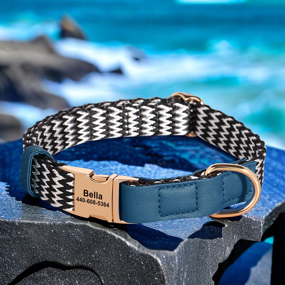 Custom Nylon Dog Collar – Durable PU Leather, Personalised ID Collar for Small, Medium & Large Dogs