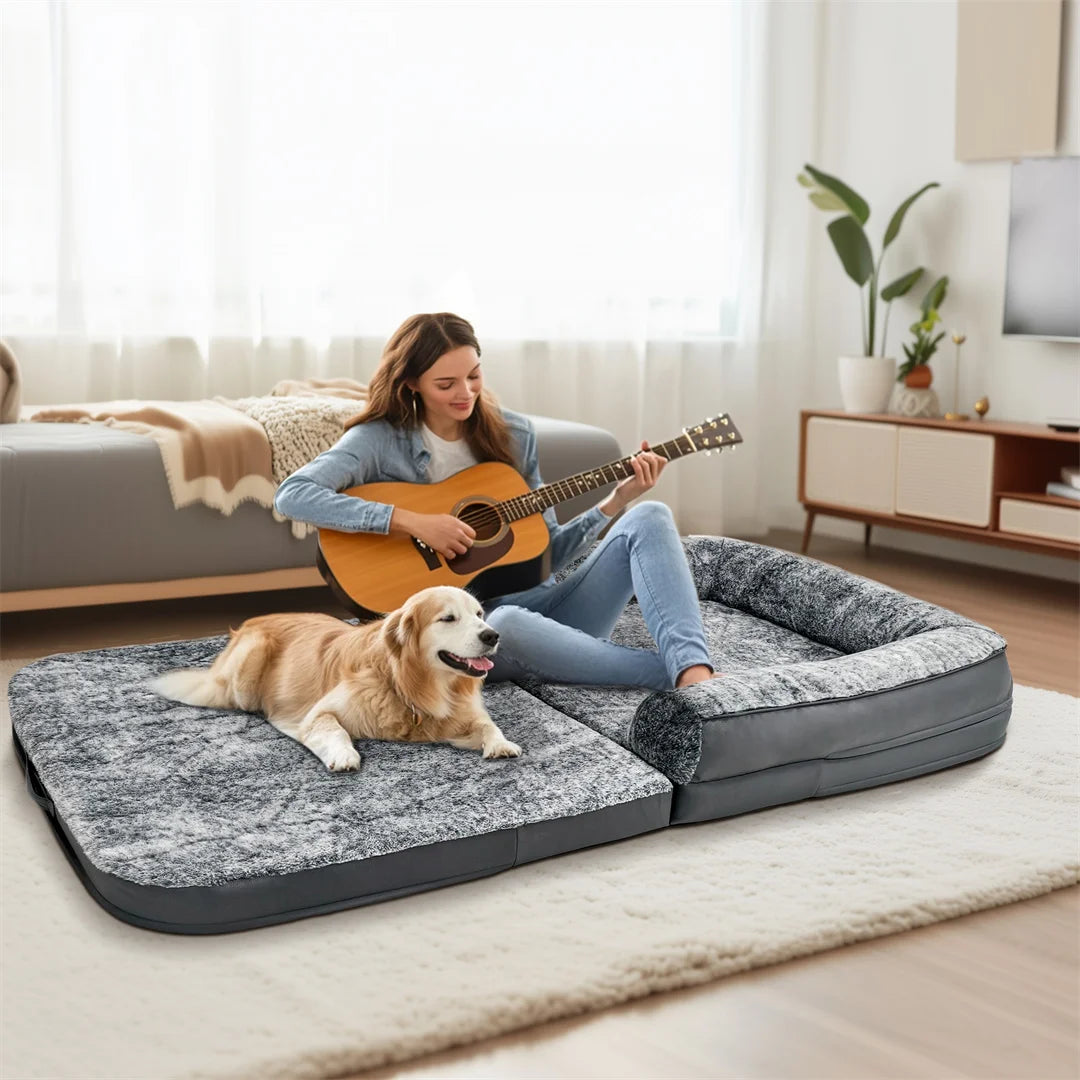 Foldable Human-Sized Orthopedic Dog Bed – 180cm Giant Calming Pet Lounger with Plush Cover for Ultimate Comfort