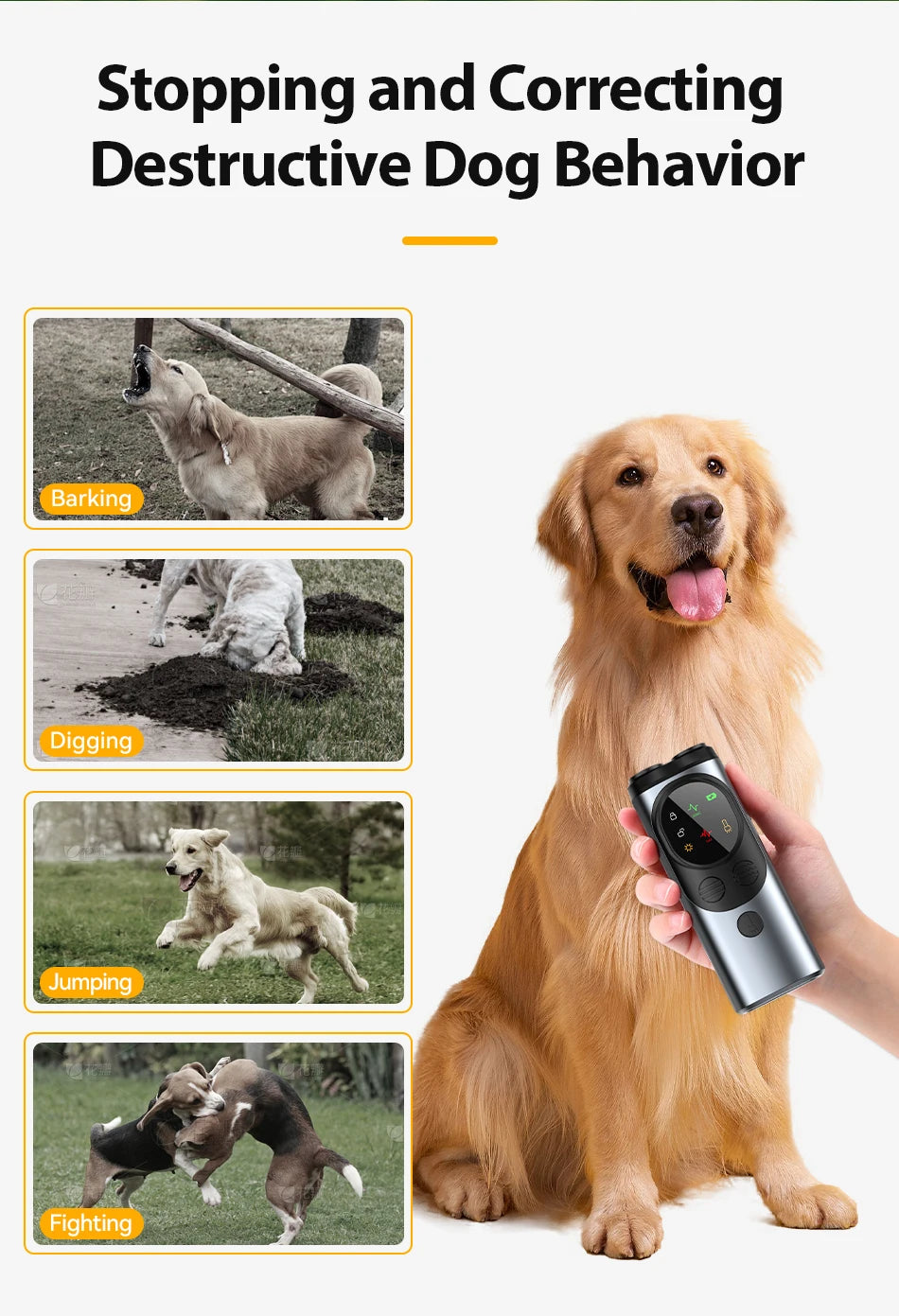 Ultrasonic Dog Repeller – Rechargeable Anti-Barking & Training Device with LED Flashlight