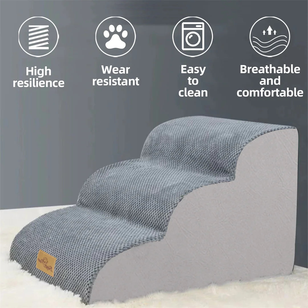 Pet Dog Stairs for High Beds & Sofas – Soft Foam Steps with Washable Cover for Small Dogs & Puppies