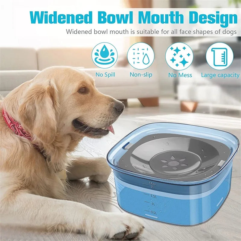 2L Dog Water Bowl – Clear No Spill Floating Design, Anti-Wet Mouth Pet Bowl for Dogs and Cats, Large Capacity Drinker