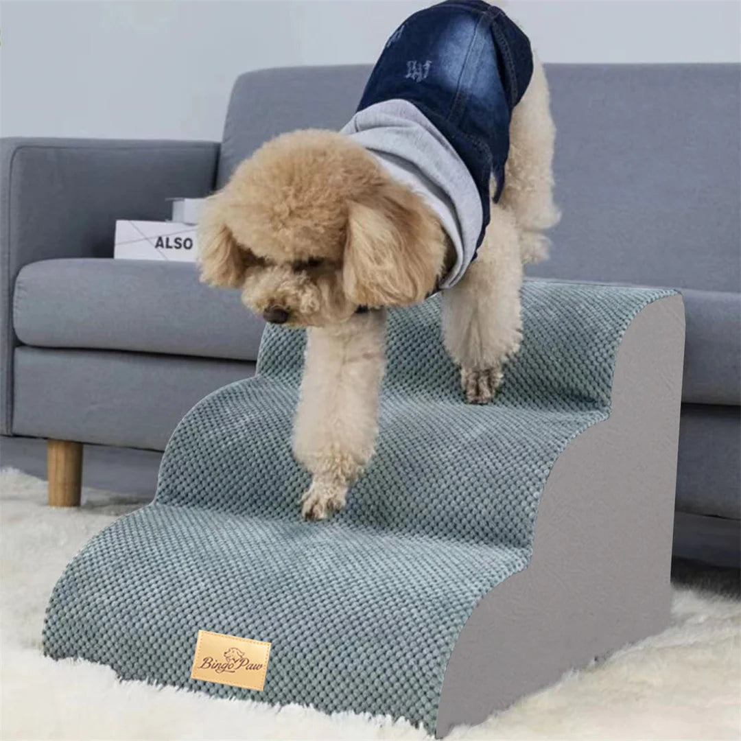 Pet Dog Stairs for High Beds & Sofas – Soft Foam Steps with Washable Cover for Small Dogs & Puppies