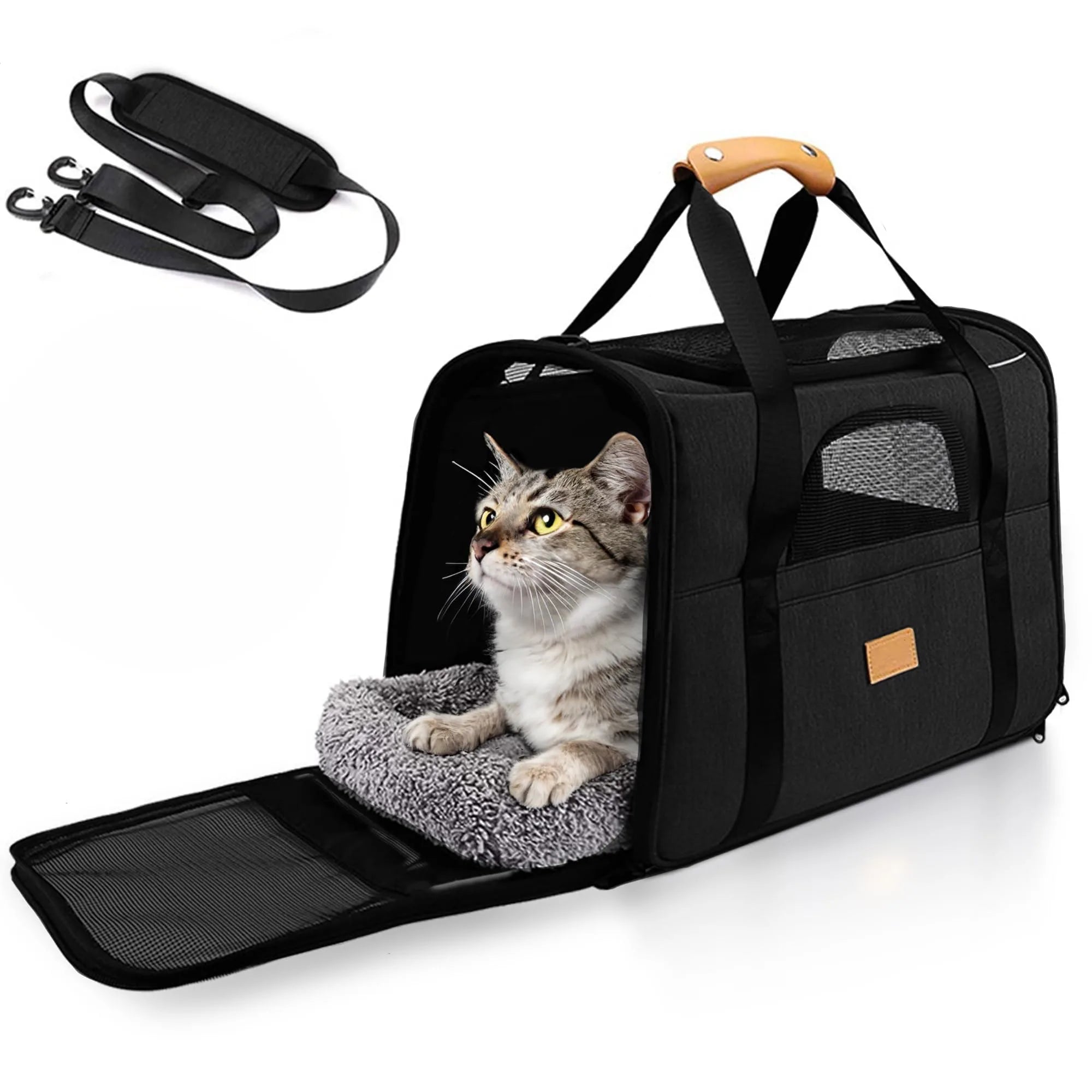 Portable Foldable Cat Carrier – Lightweight Soft-Sided Travel Bag for Cats & Small Pets, Collapsible & Travel-Friendly in Sleek Black