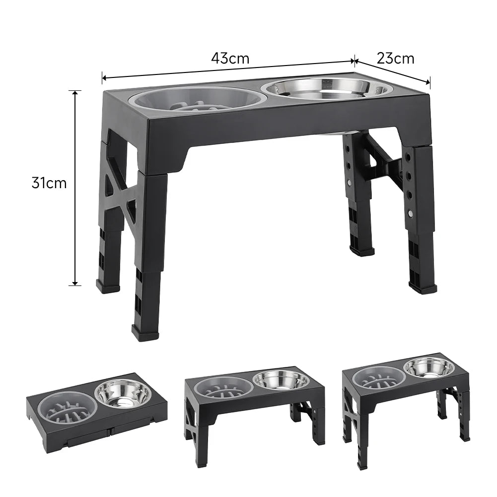 Adjustable Elevated Dog Feeder with 2 Stainless Steel Bowls – Foldable Raised Pet Bowl Stand for Small to Large Dogs