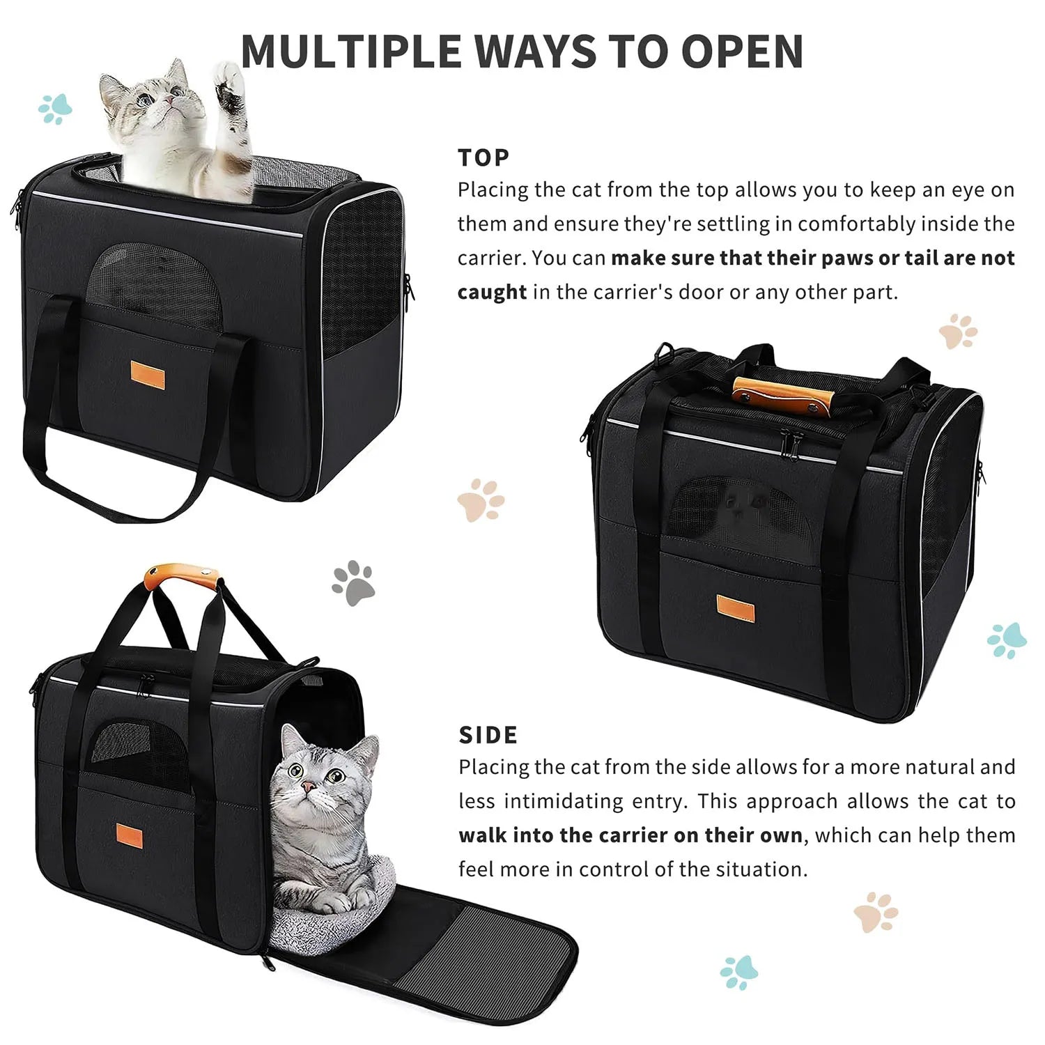 Portable Foldable Cat Carrier – Lightweight Soft-Sided Travel Bag for Cats & Small Pets, Collapsible & Travel-Friendly in Sleek Black