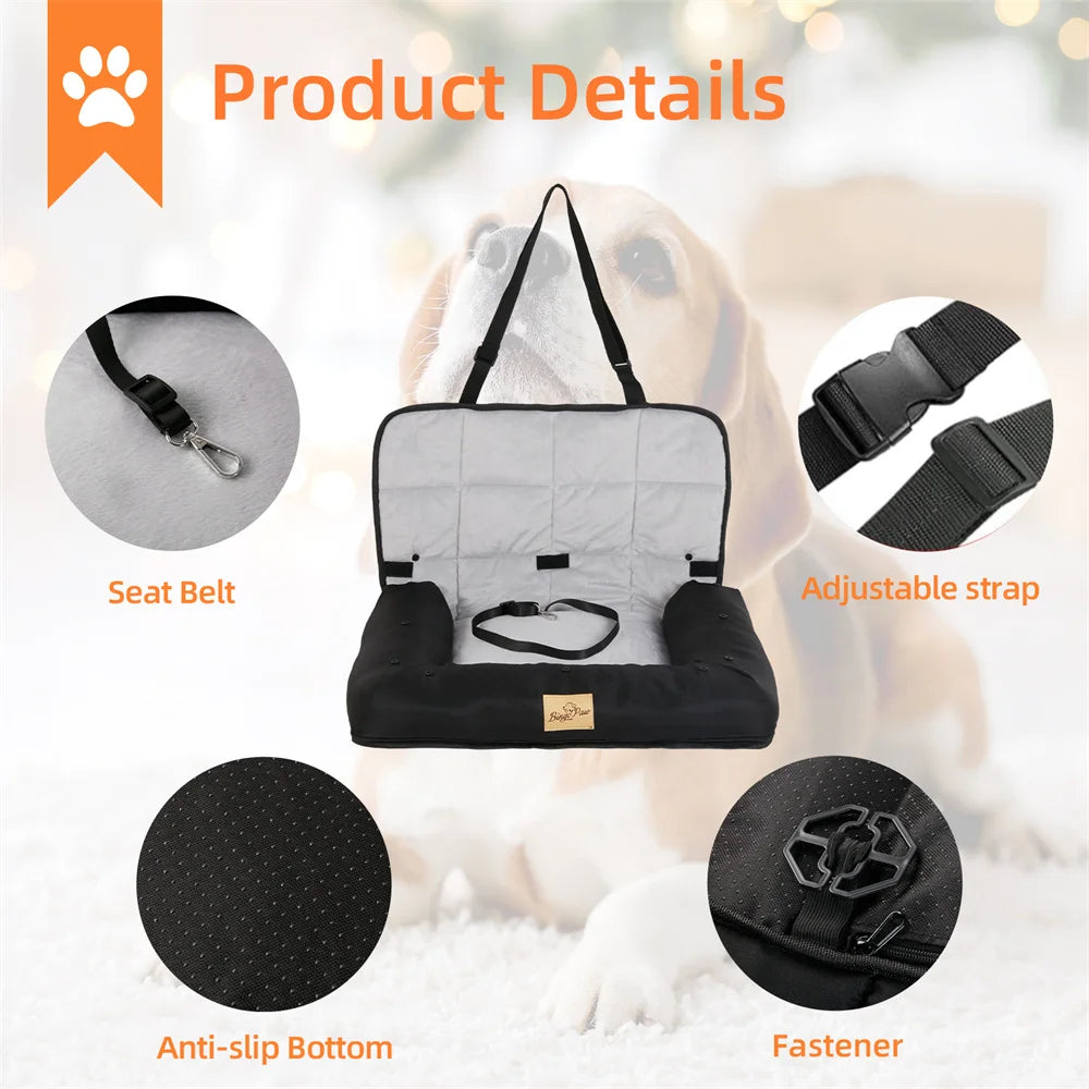 Portable Dog Car Seat Bed – Waterproof Pet Booster Seat with Safety Belt & Travel Cushion